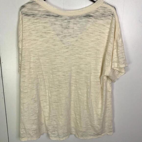 We The Free People Top Womens M Burnout V Neck Short Sleeve Cream Loose Fit - Picture 2 of 8